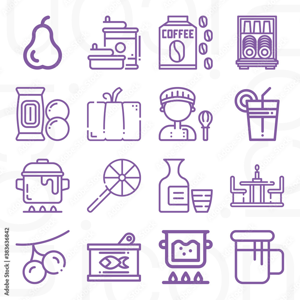 16 pack of vegetables  lineal web icons set