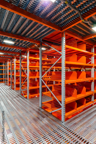 warehouse with shelves of pallet rack system storage. photo