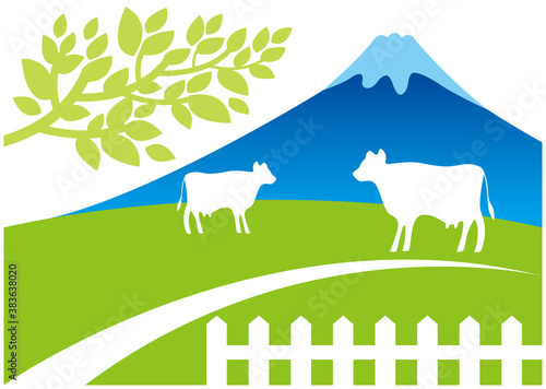 牧場の牛・富士山