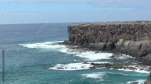 Waves crashing on rocks in Fuerteventura island, Canary