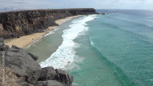 Waves crashing on rocks in Fuerteventura island, Canary