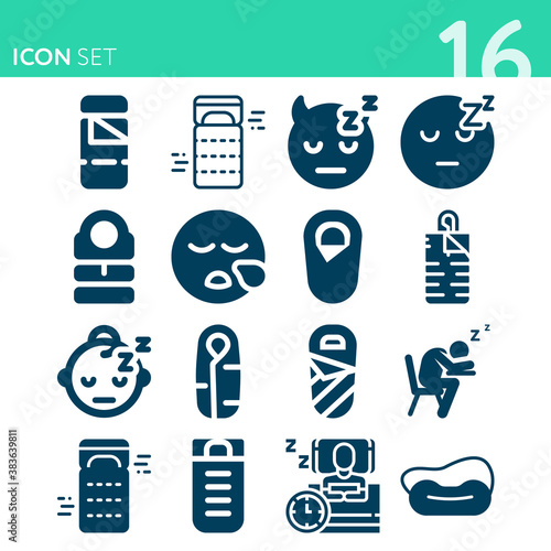 Simple set of 16 icons related to waking