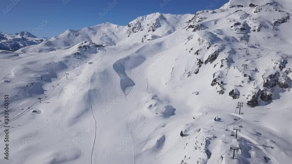 Aerial view of skiers on ski slopes Obertauern, Salzburger Land of Austria. Aerial view of skiers on ski slopes Obertauern, Salzburger Land of Austria.