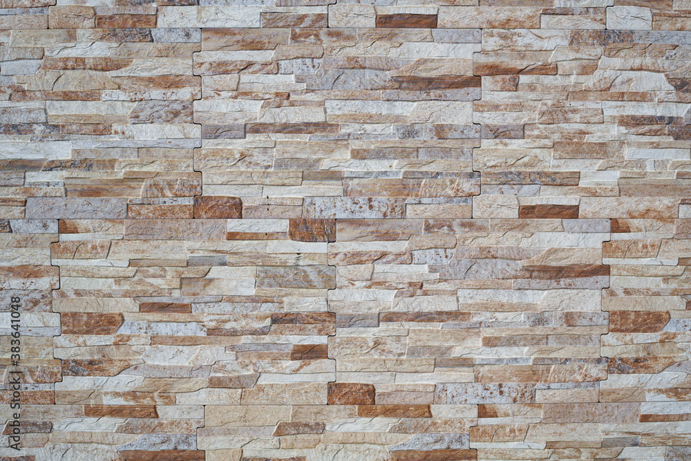 Obraz premium Ceramic tiles that mimic a horizontal fine stone wall with vivid colors, ideal textures and backgrounds