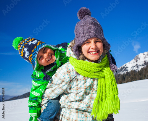 Kids playing winter. photo