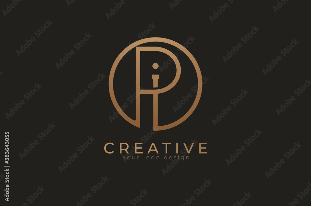Abstract initial letter P and I logo, usable for branding and business logos, Flat Logo Design Template, vector illustration