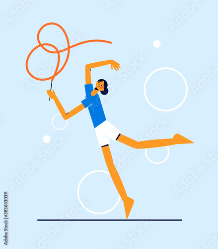 Modern vector sport illustration. Girl does rhythmic gymnastics.