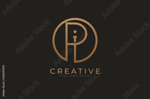 Abstract initial letter P and I logo, usable for branding and business logos, Flat Logo Design Template, vector illustration