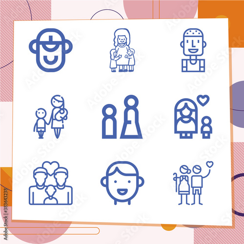Simple set of 9 icons related to boys