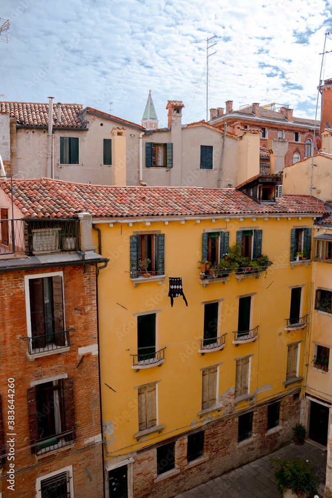 The classically mediterranean style buildings of Venice on a spring morning
