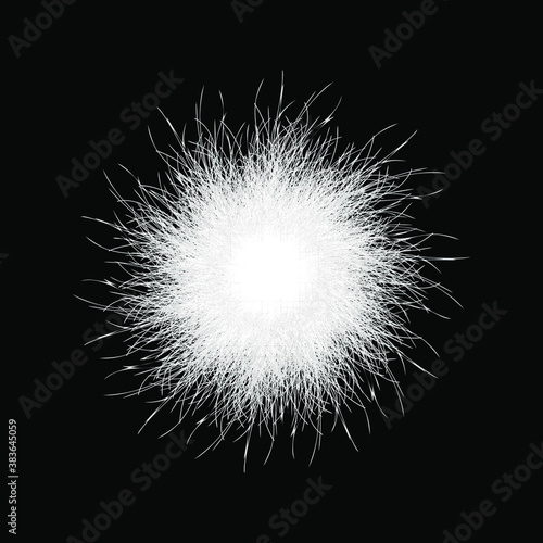 White pompon. Fluffy pompon isolated. Fur ball. 3D vector illustration.