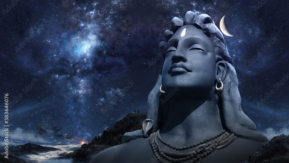 Adiyogi Black Shiv Sculpture Coimbatore Statue With Moon On The Head with  stars on adi yogi bholenath Mahadev 3D Shiva maha shivaratri Mahashivratri  Stock Illustration | Adobe Stock