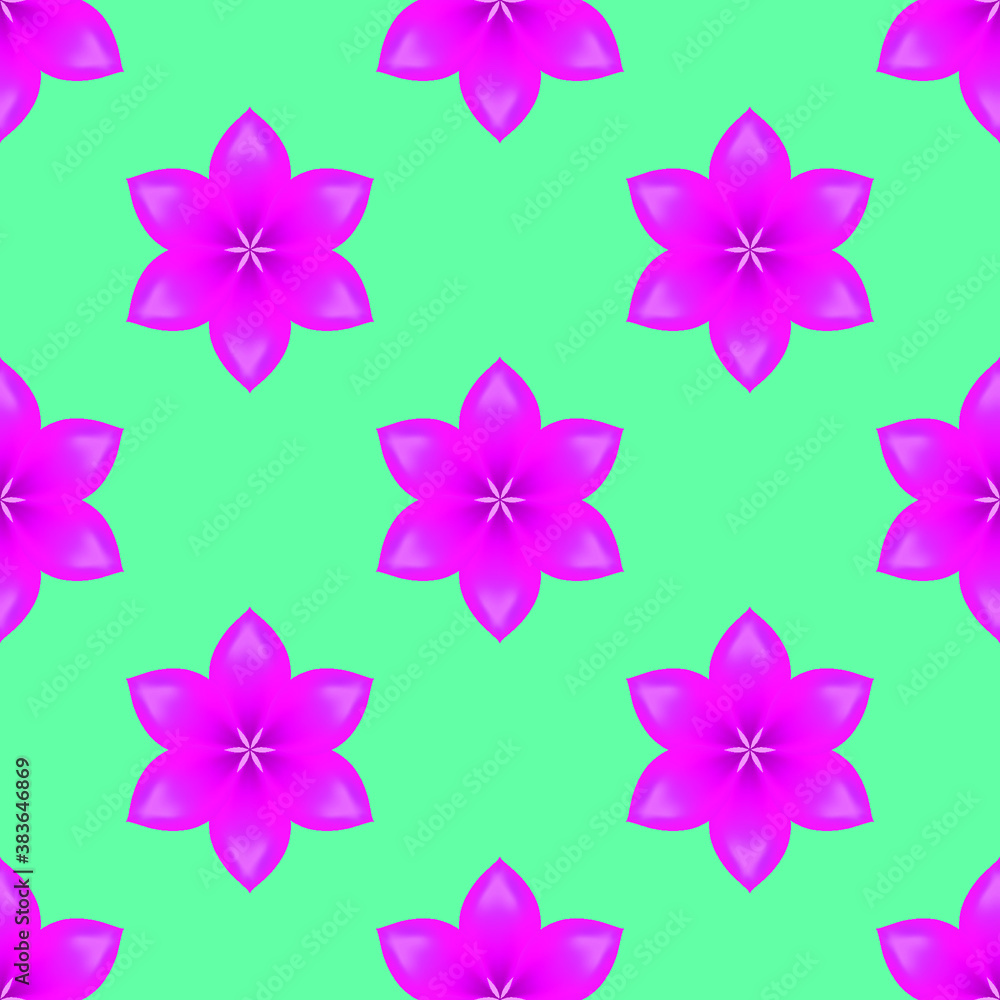 Pink flowers on a blue background. Seamless vector illustration.