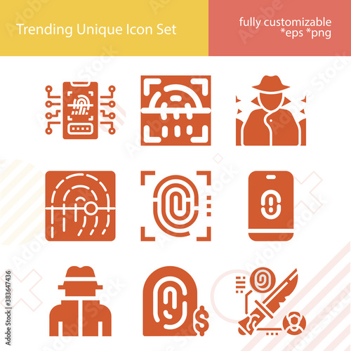 Simple set of private investigator related filled icons.