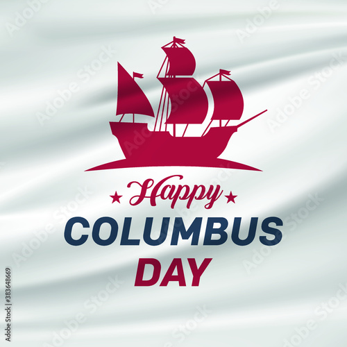 Vector illustration: Handwritten Calligraphic brush type Lettering composition of Happy Columbus Day on white background. photo