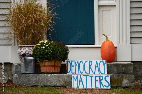 democracy matters sign on rural steps