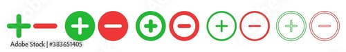 Plus Minus Icon Red Green | Positive Negative Buttons Illustration | Con Pro Symbol | Vote Logo | Zoom In Out Sign | Isolated | Variations