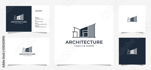 Abstract logo building, apartment, architect, with business cards