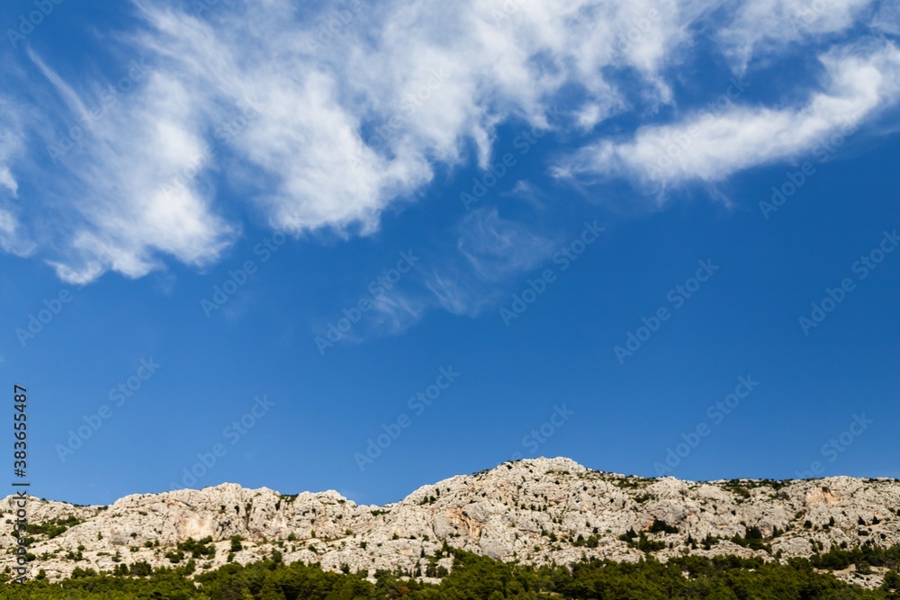 Beautiful blue sky and mountains. Brela, Croatia