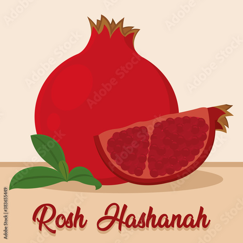Isolated pomegranade rosh hashana jewish cartoon- Vector