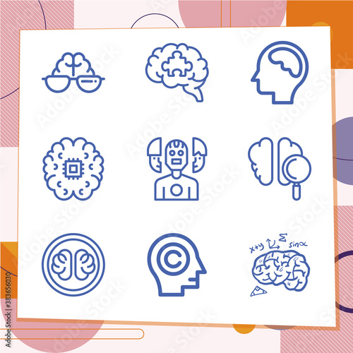 Simple set of 9 icons related to psyche