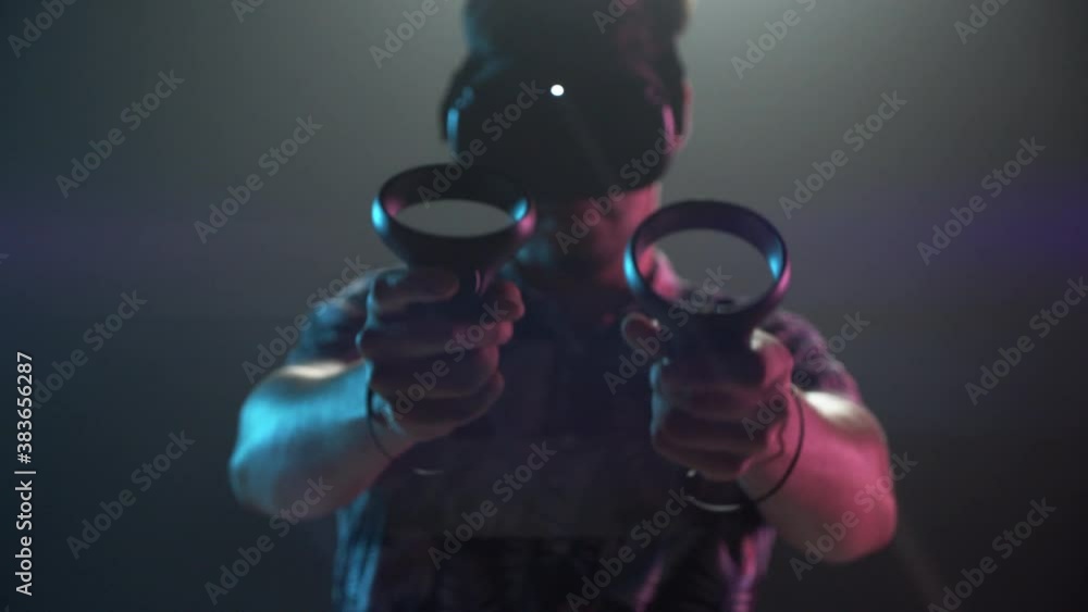 Vr Gamer In Headset Firing Controllers Vr Gamer In Headset Firing Controllers