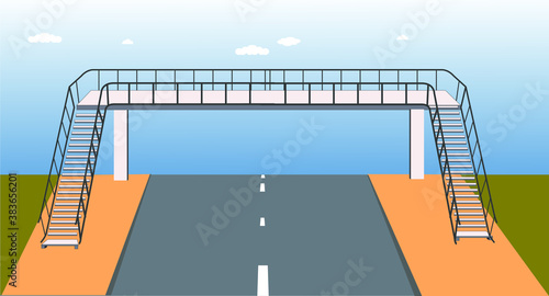 footbridge, overpass, children using pedestrian crossing. underpass. traffic education. traffic rules for children. Traffic signs. bridge
