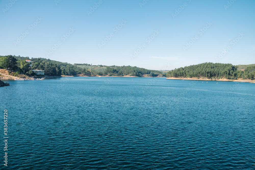 large spacious mountain landscapes with a small lake. beauty of the mountains in portugal