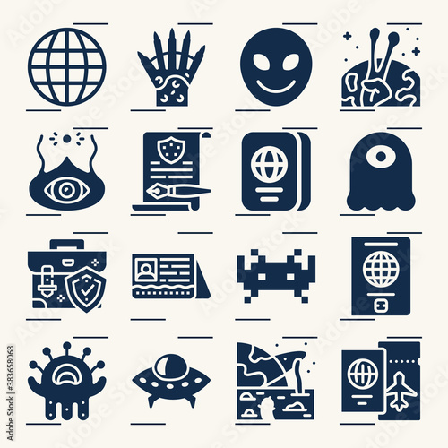 Simple set of foreign related filled icons.