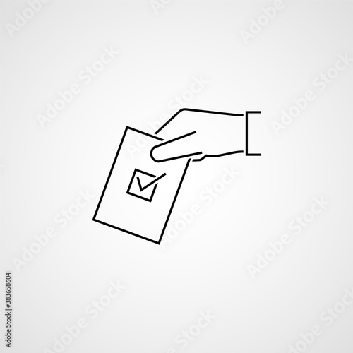 Hand with ballot. Election vote concept. Simple line design. Vector illustration