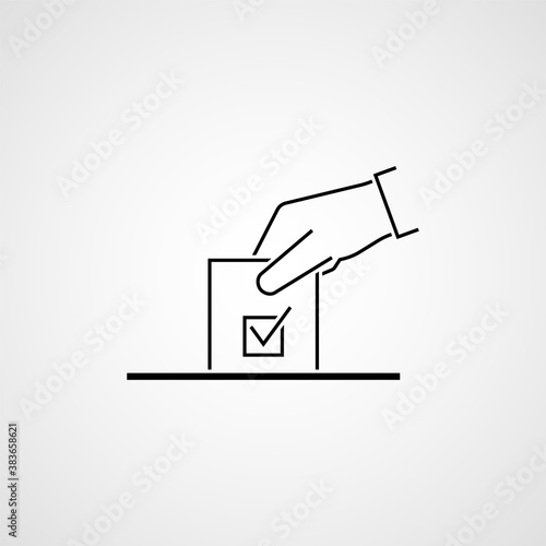 Hand with ballot. Election vote concept. Simple line design. Vector illustration