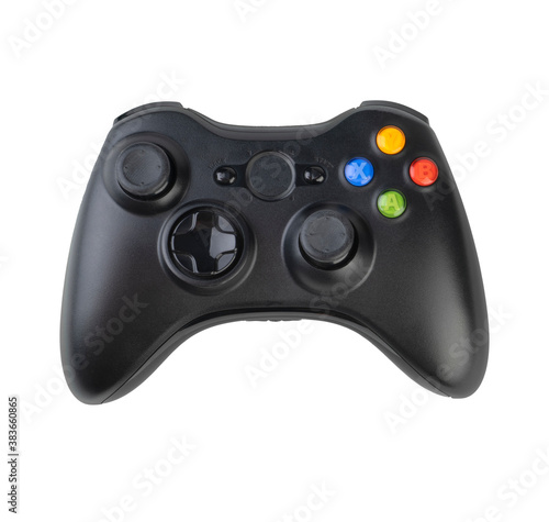 Black video game controller isolated over white background
