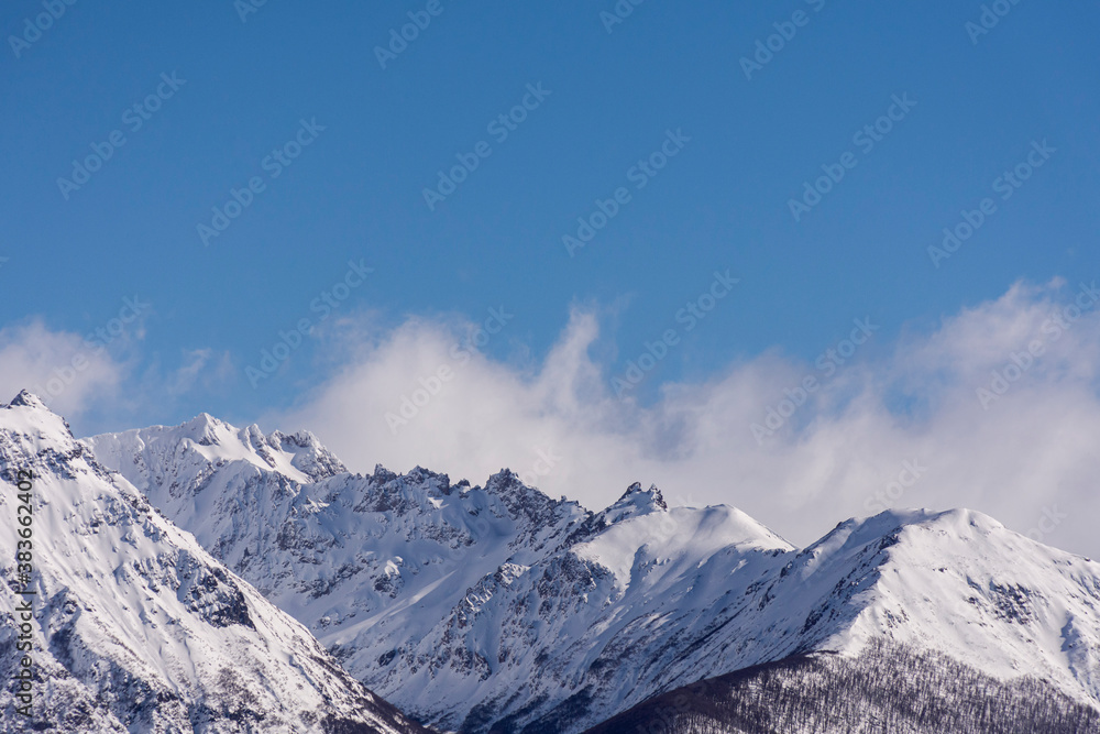 Snow covered Andes mountains during winter season in Patagonia, Argentina