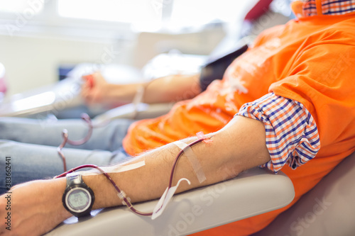 Blood donor at donation. photo