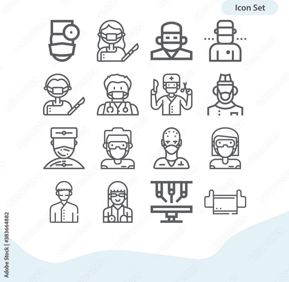 Simple set of walter reed related lineal icons.