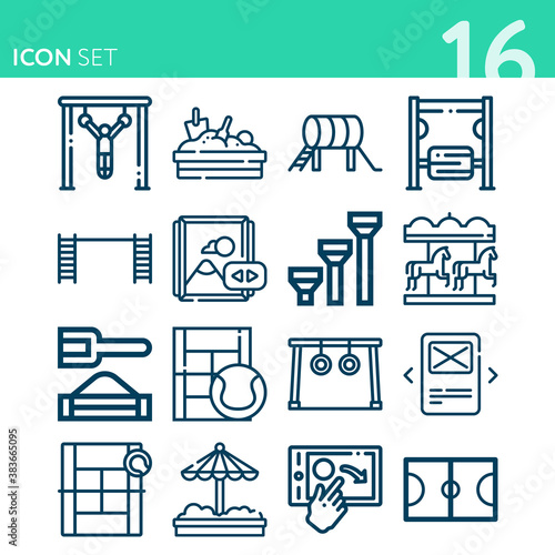 Simple set of 16 icons related to sloping trough