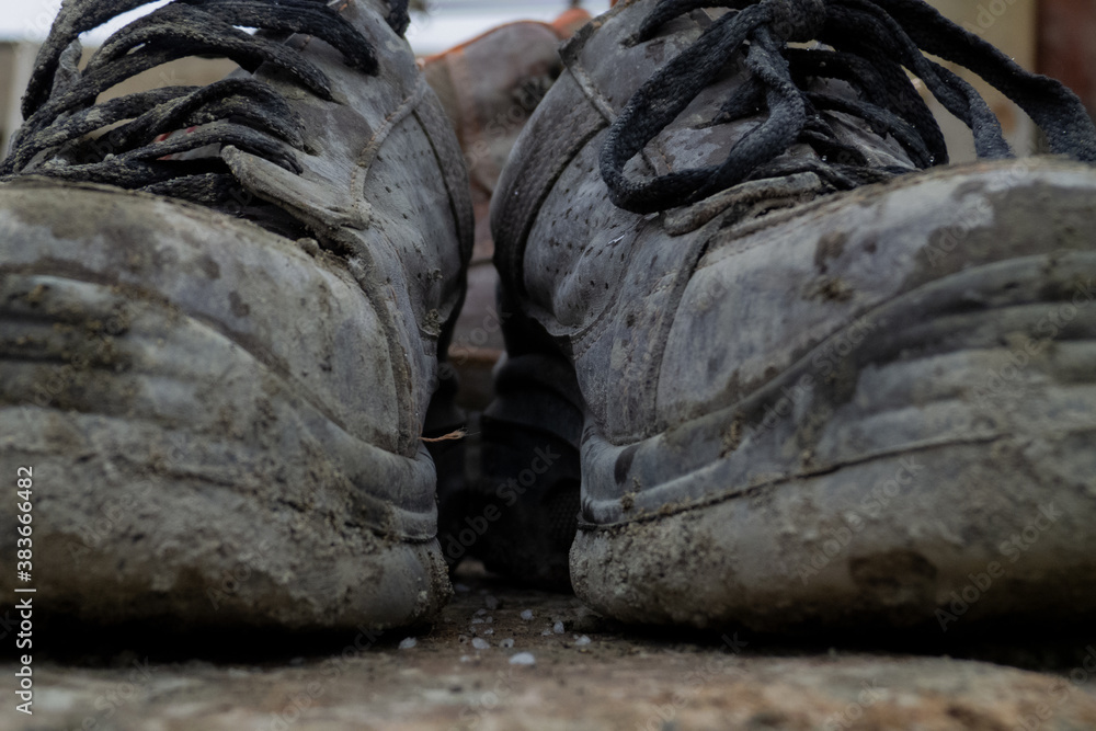 two boots photographed from the front and very close two boots photographed from the front and very close