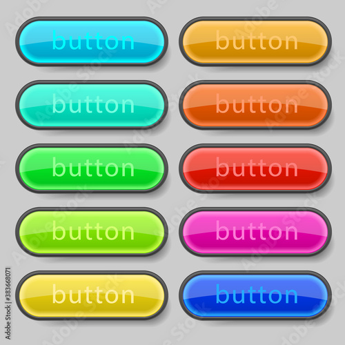 Set of vector beautiful colored candy buttons with glass effect, isolated on the gray background. Vector illustration.