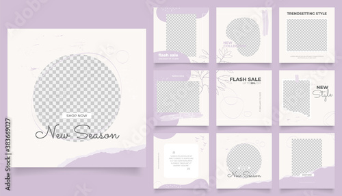 social media template banner fashion sale promotion. fully editable instagram and facebook square post frame puzzle organic sale poster. purple violet white vector background