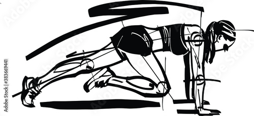 the vector illustration of the fit female athlete doing sit ups exercise
