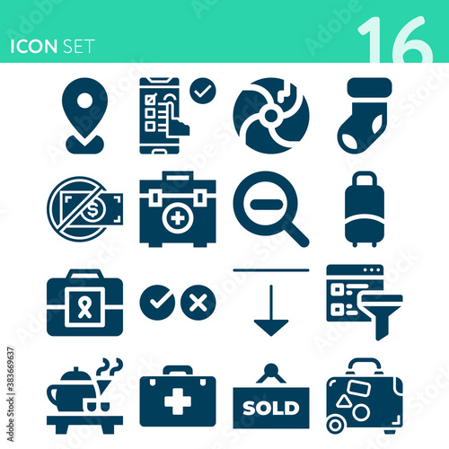 Simple set of 16 icons related to out