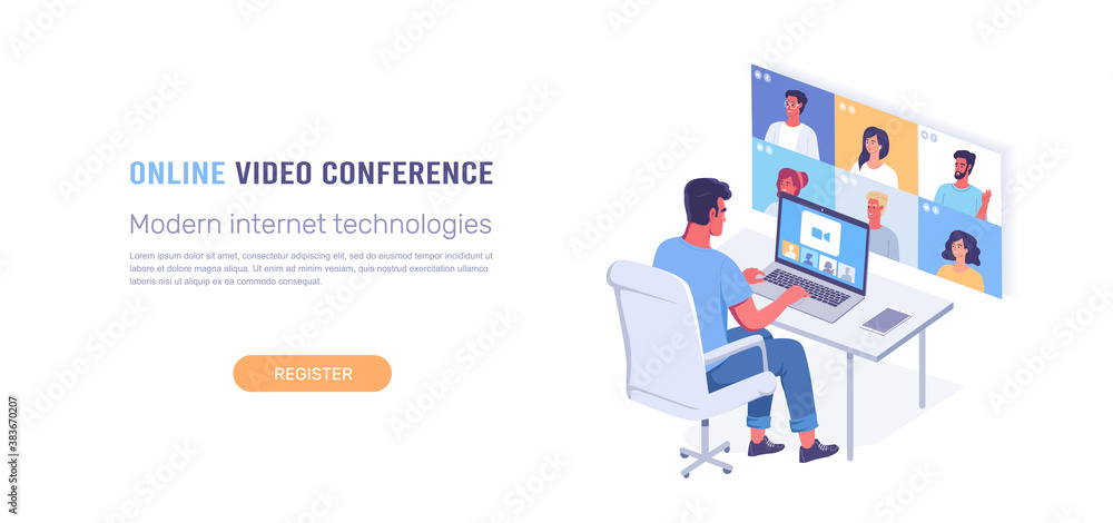 Online video conference isometric vector illustration Online video conference isometric vector illustration