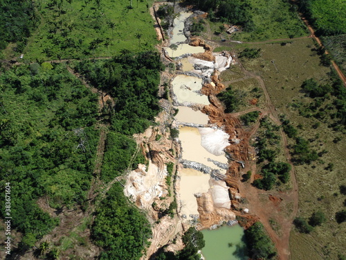 Fotografie aerial view of gold mining area in Amazon forest region, Para state, Brazil