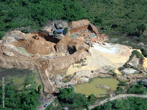 Aerial view of gold mining area in Amazon forest region, Para state, Brazil photo