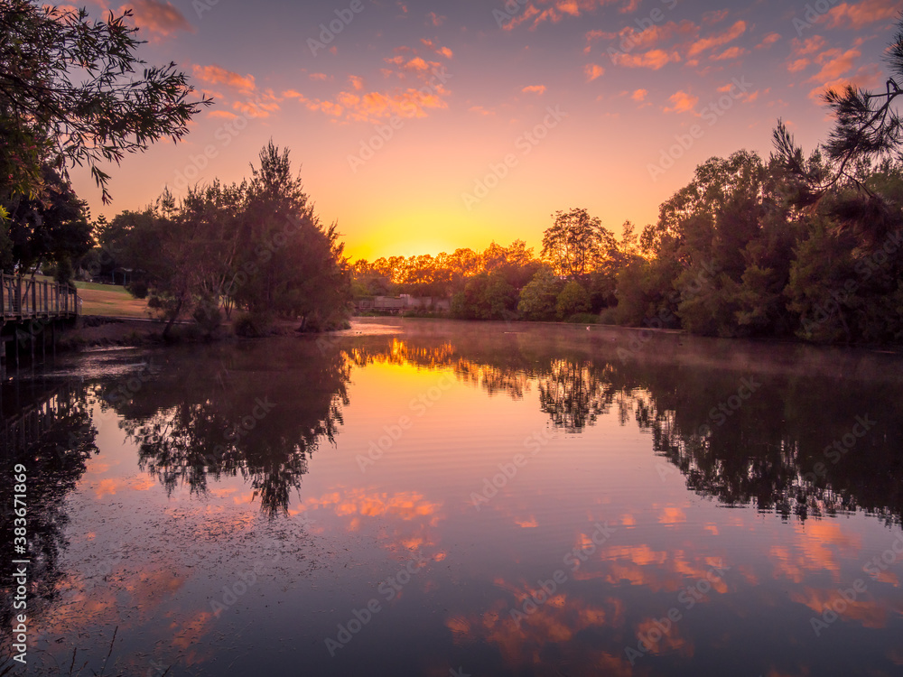 Sunrise Reflections  on Pond with Trees