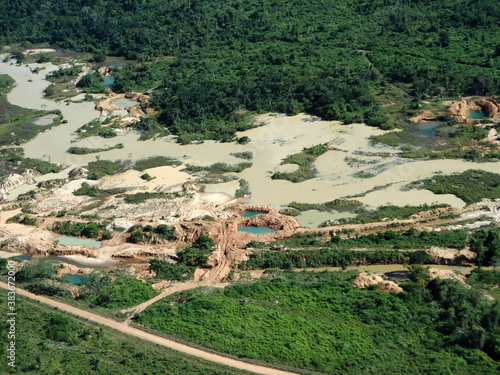 Obraz na plátně Aerial view of gold mining area in Amazon forest region, Para state, Brazil