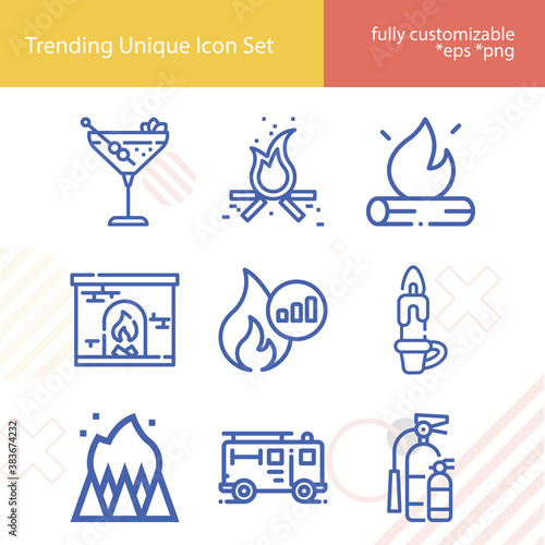 Simple set of fiery related lineal icons.
