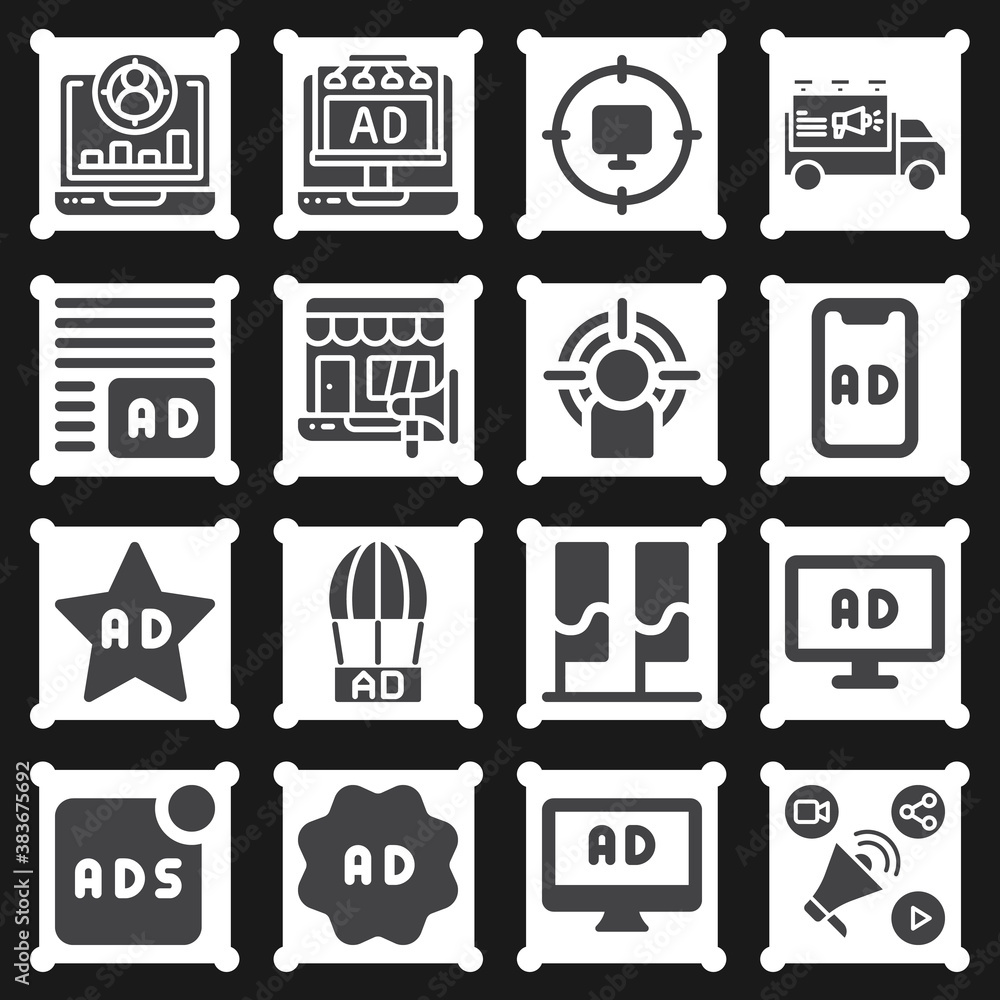 16 pack of targeting filled web icons set 16 pack of targeting filled web icons set