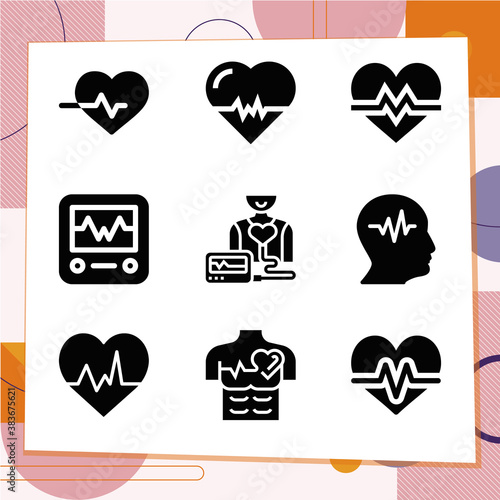 Simple set of 9 icons related to cardiogram