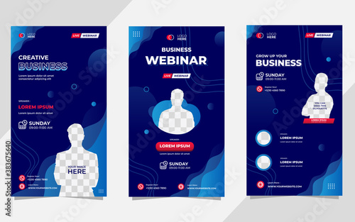 Collection of social media stories post templates. Vector graphic of aquatic background with blue color and wave shapes, perfect for business webinars, marketing, online class and other online seminar